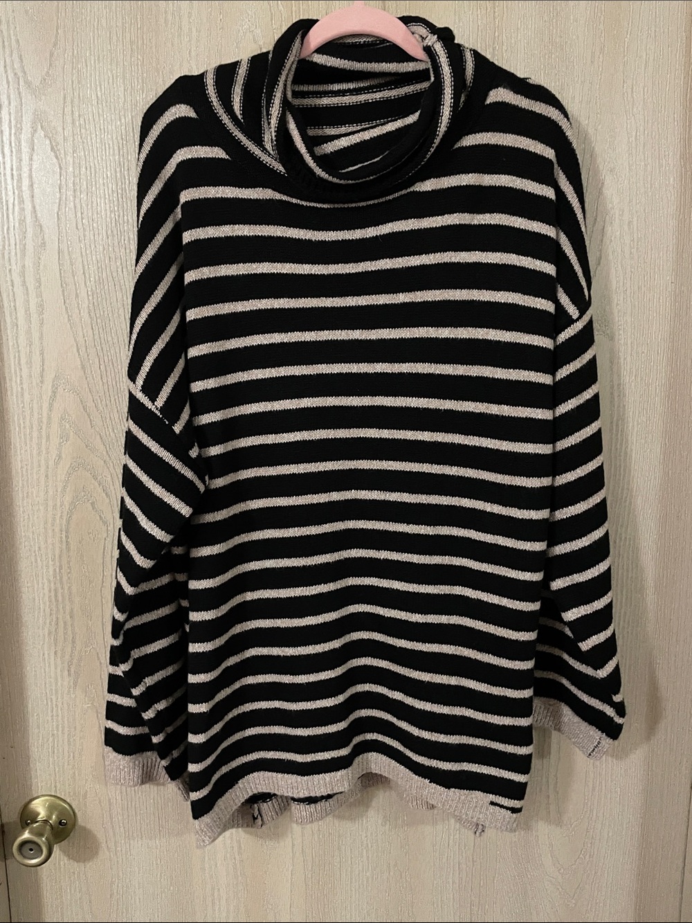 Striped Cowl Neck Sweater in Black and Cream
